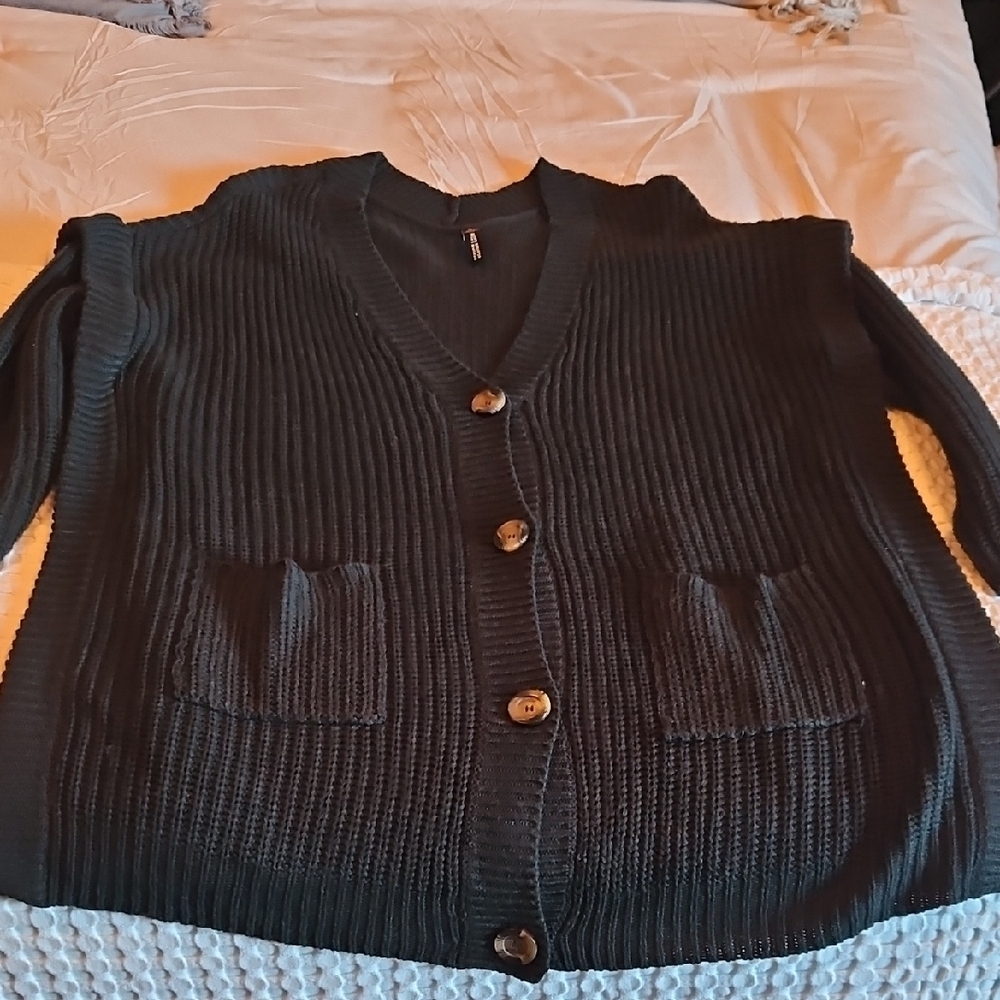 Design Lab Lord & Taylor Black Ribbed Cardigan